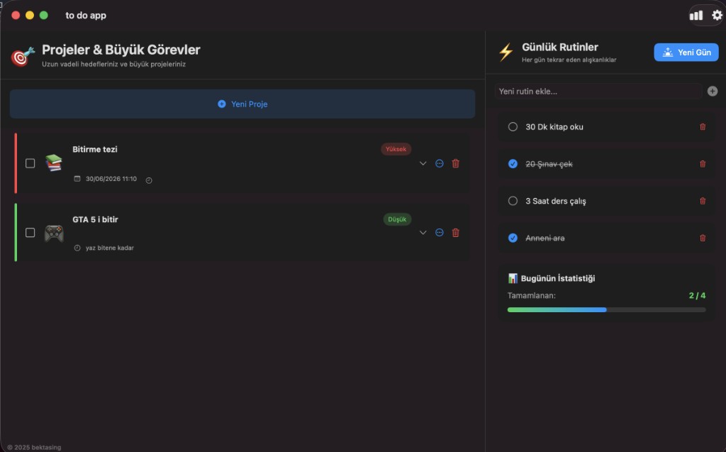 macOS To-Do App arayüz önizlemesi